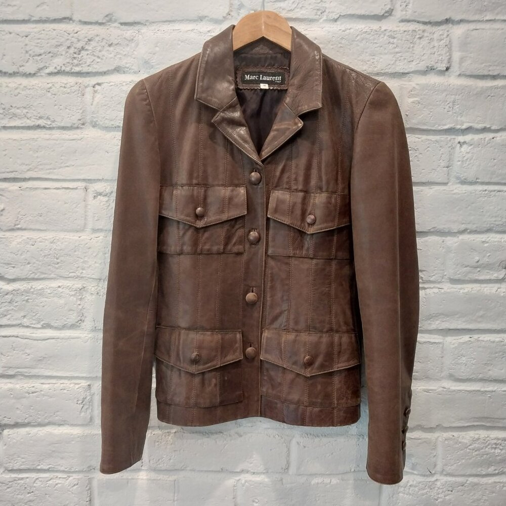 MARC LAURENT Italy Leather Jacket Womens M 6 Chocolate Brown Vintage Blazer